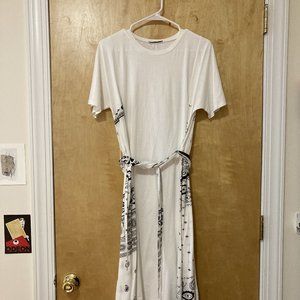 White Midi Zara Dress with Black Paisley Details